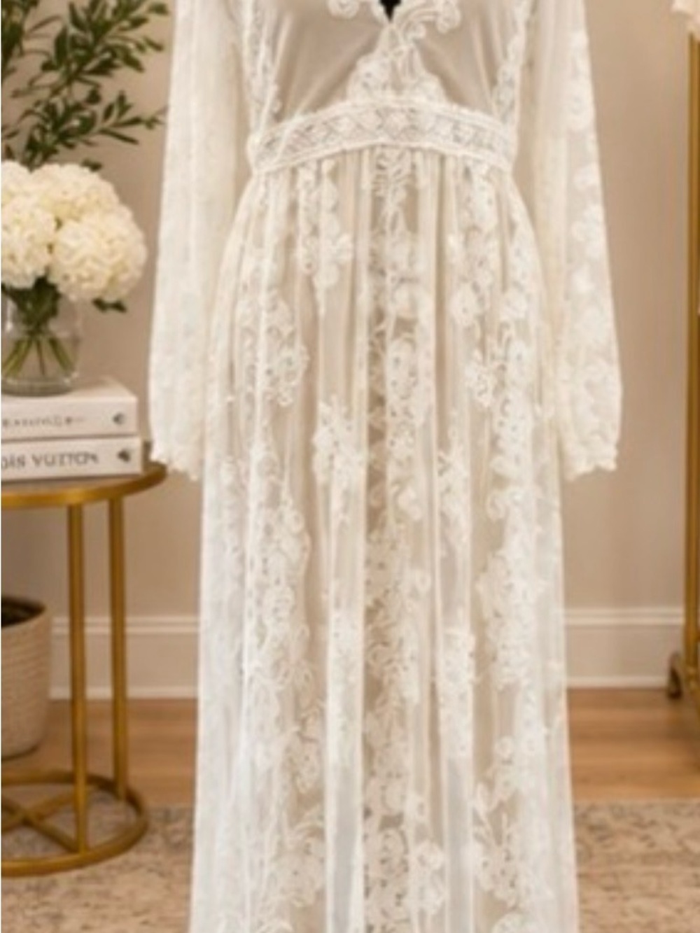 Altar’d State White Embroidered Lace Maxi Dress Size L